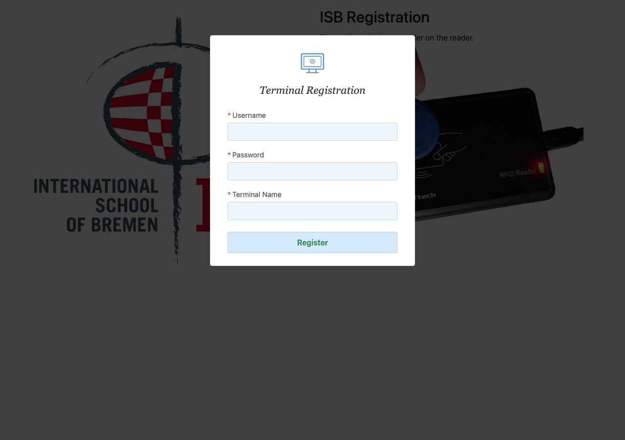 Terminal registration popup